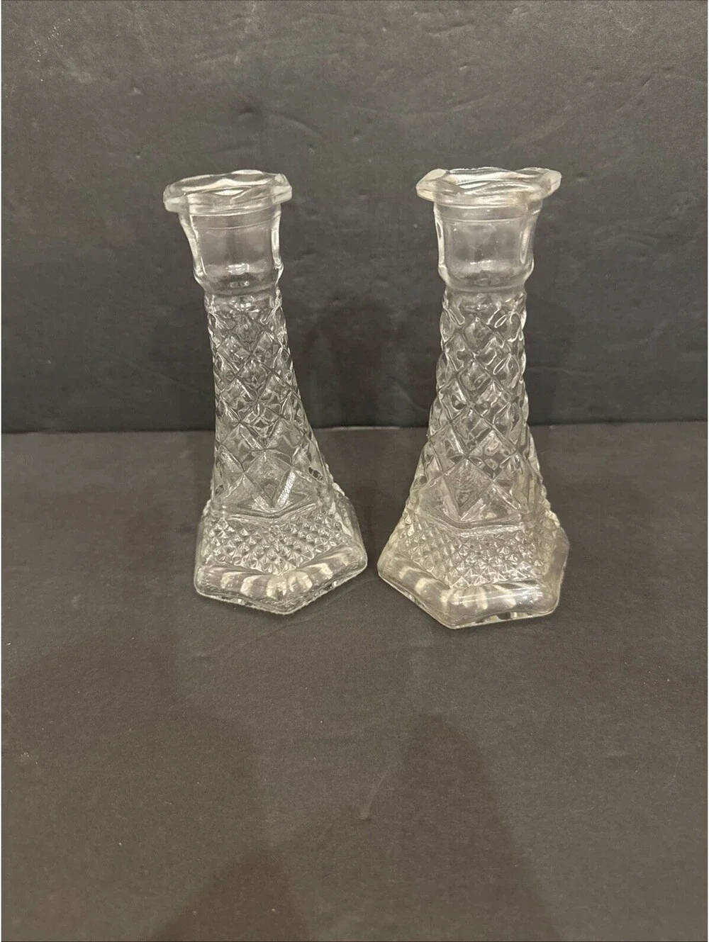 Anchor Hocking Wexford Clear Glass Bud Vase Candlesticks  6⅛